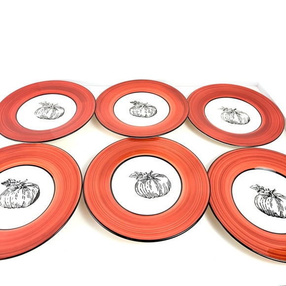 CMG Pumpkin Dinner 9” Plates: Orange Fall Decor Set of 6 (Handmade in Portugal)